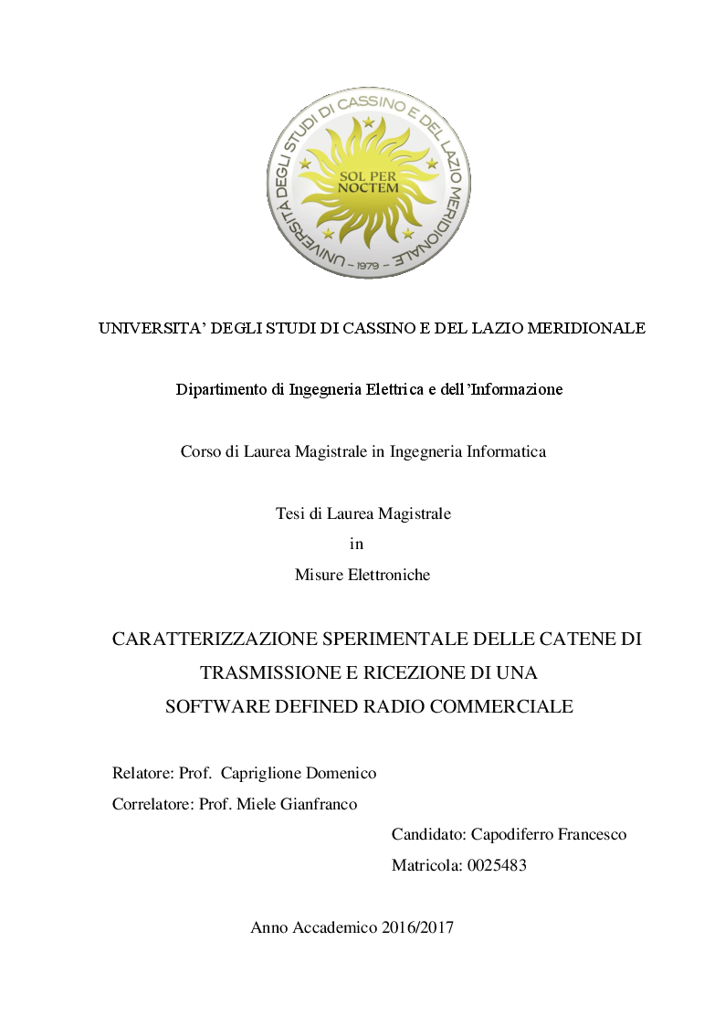 Anteprima della tesi: Caratterizzazione sperimentale delle catene di trasmissione e ricezione di una SDR commerciale, Pagina 1