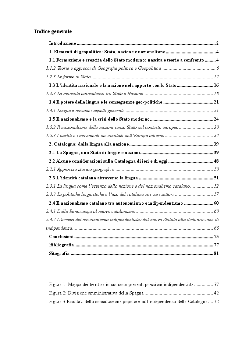 Indice della tesi: Il nazionalismo e la crisi dello Stato moderno: il caso della Catalogna, Pagina 1