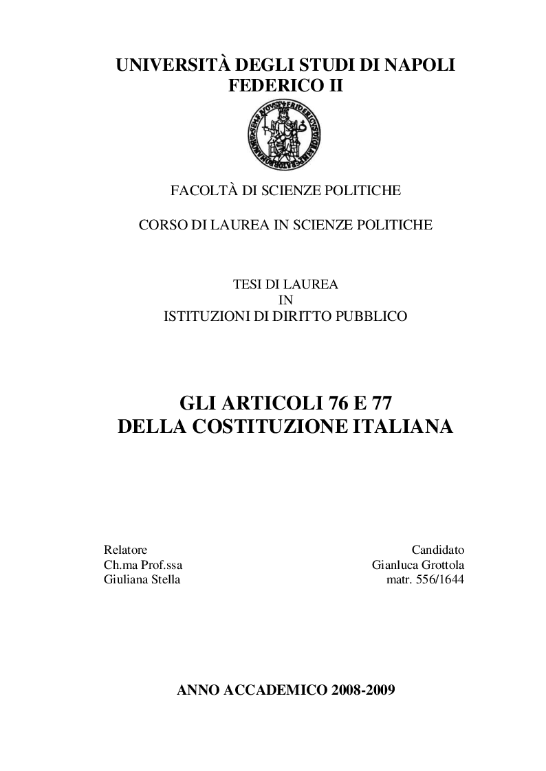Anteprima della tesi: Gli articoli 76 e 77 della Costituzione Italiana, Pagina 1