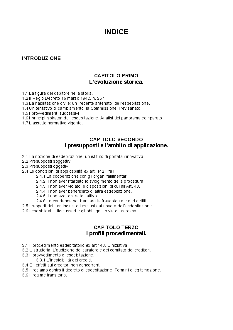 Indice della tesi: L'Esdebitazione, Pagina 1