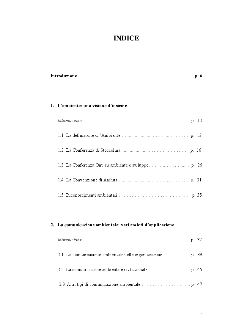 Indice della tesi: L'informazione ambientale in Italia: indagine su Tg nazionali, Tgr locali e Twitter, Pagina 1