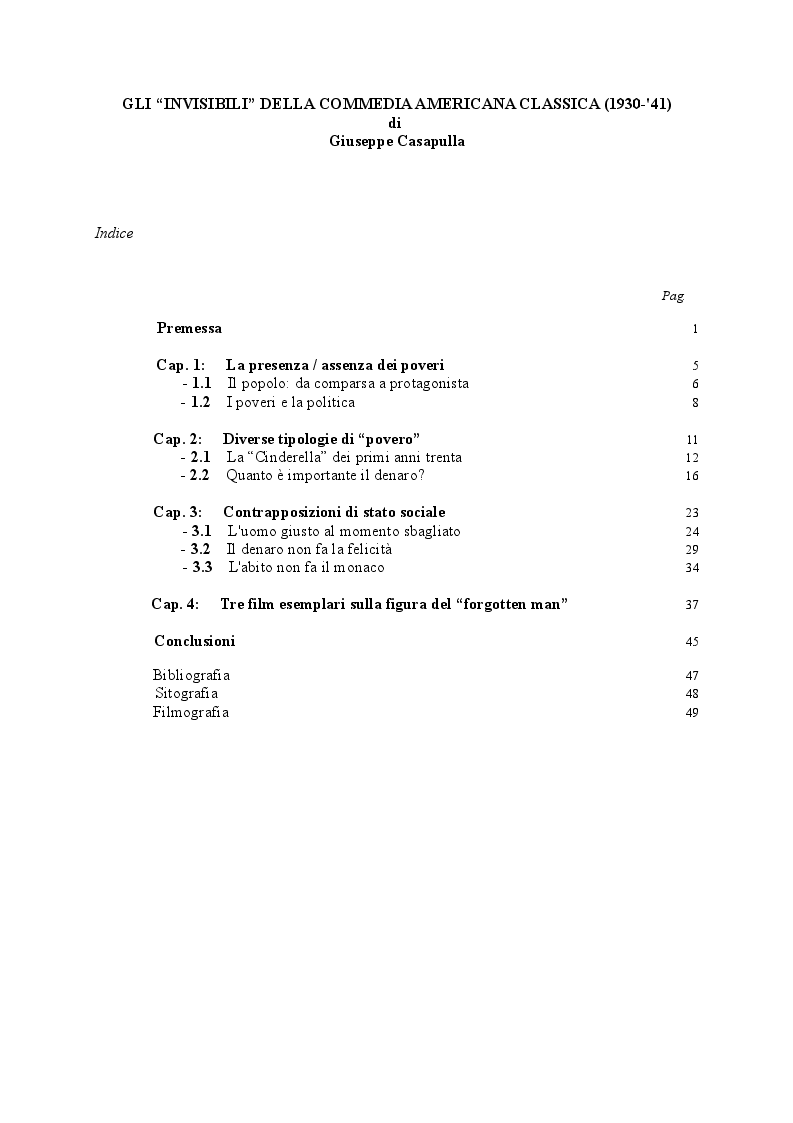Indice della tesi: Gli "invisibili" della commedia americana classica (1930-'41), Pagina 1