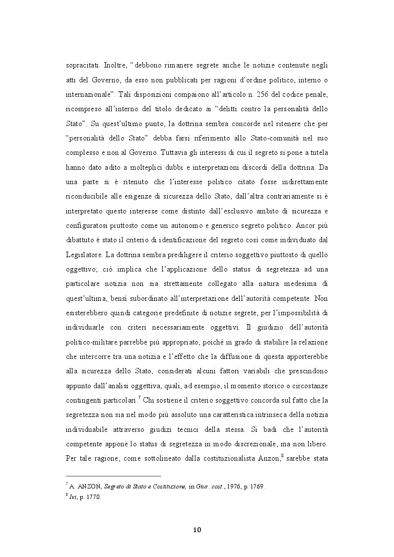 Estratto dalla tesi: Lo Spazio Costituzionale del Segreto di Stato: Segreto di Stato e Libertà di Manifestazione del Pensiero