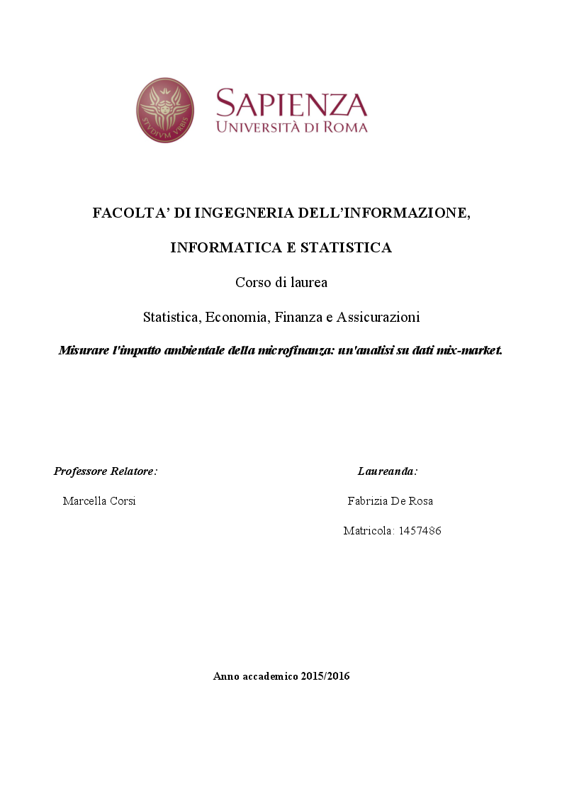 Anteprima della tesi: Misurare l'impatto ambientale della microfinanza: un'analisi su dati mix-market, Pagina 1