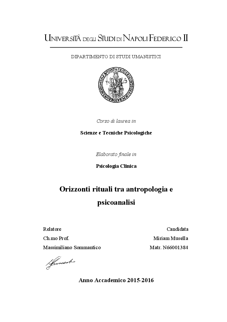 Anteprima della tesi: Orizzonti rituali tra antropologia e psicoanalisi, Pagina 1