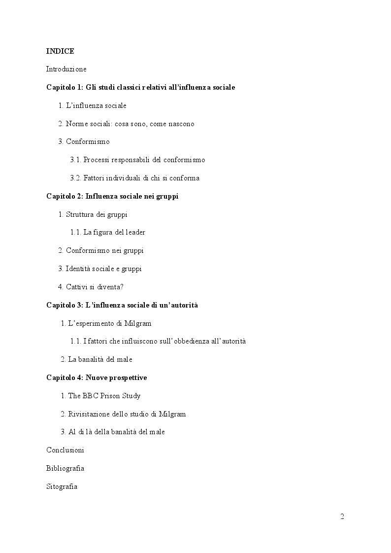 Indice della tesi: L’influenza sociale: verso una rivisitazione delle principali teorie di riferimento, Pagina 1