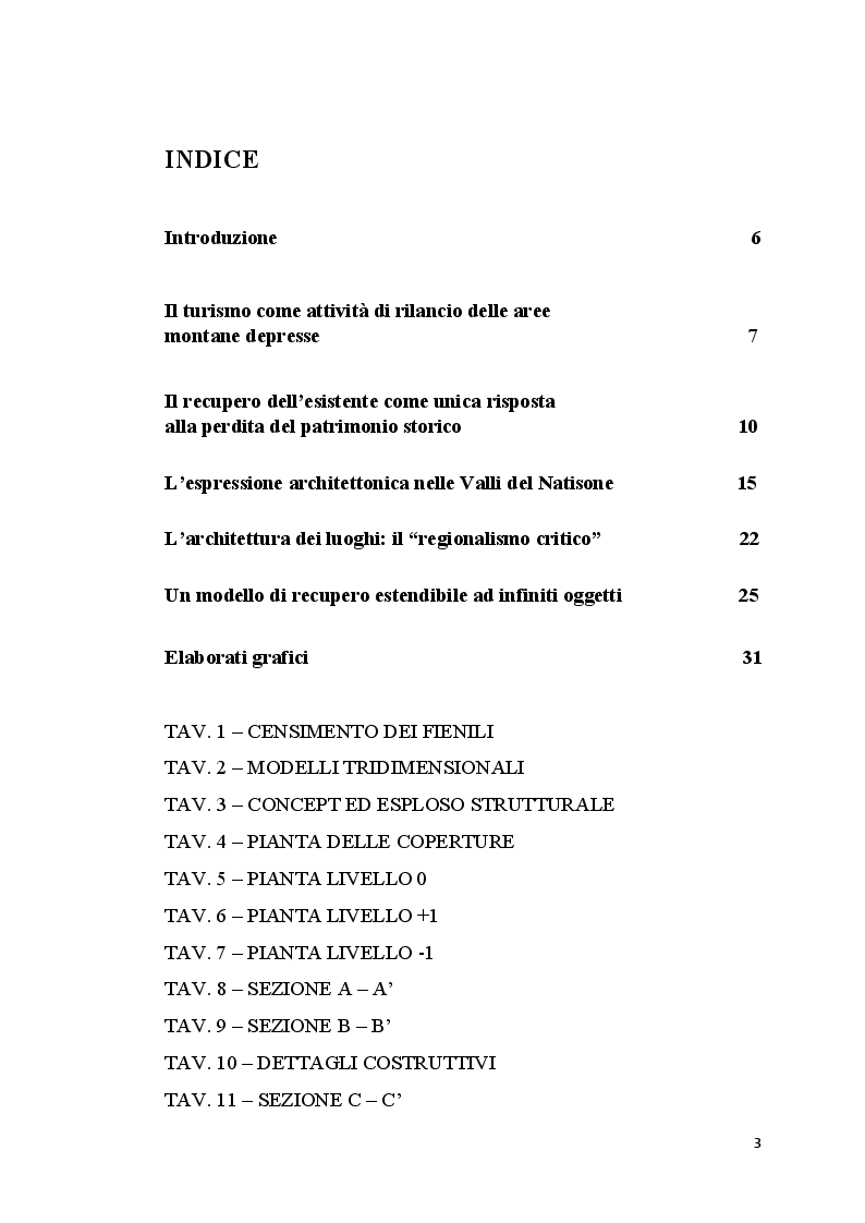 Indice della tesi: Un modello di recupero dei fienili delle Valli del Natisone, Pagina 1
