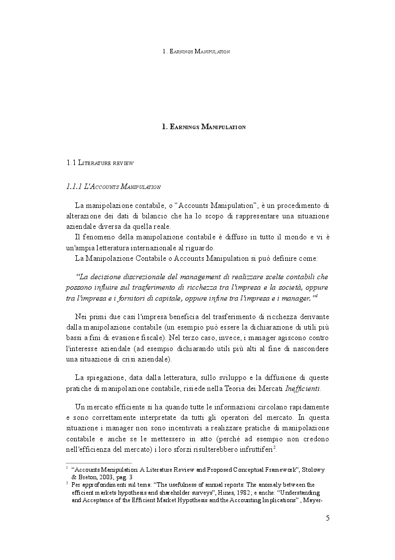 Anteprima della tesi: L'analisi della manipolazione dei conti aziendali: il Manipulation Score in Italia, Pagina 4