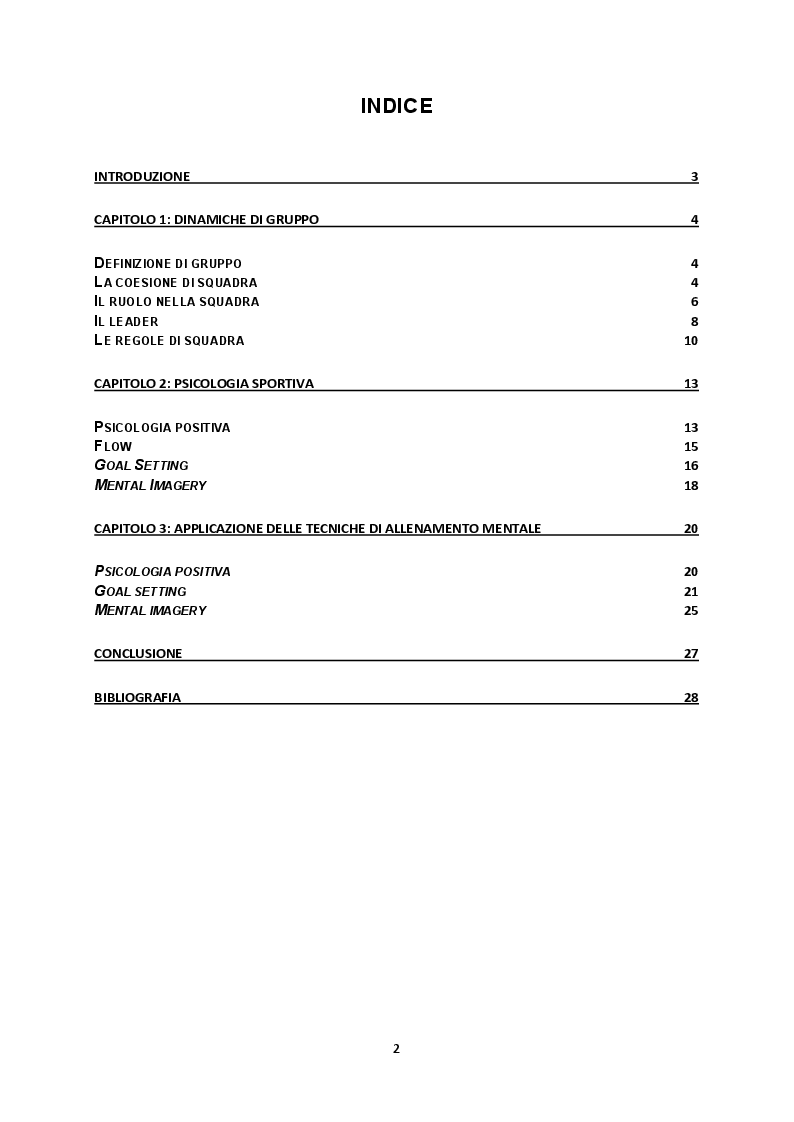 Indice della tesi: Psicologia di gruppo: ''La squadra di calcio'', Pagina 1