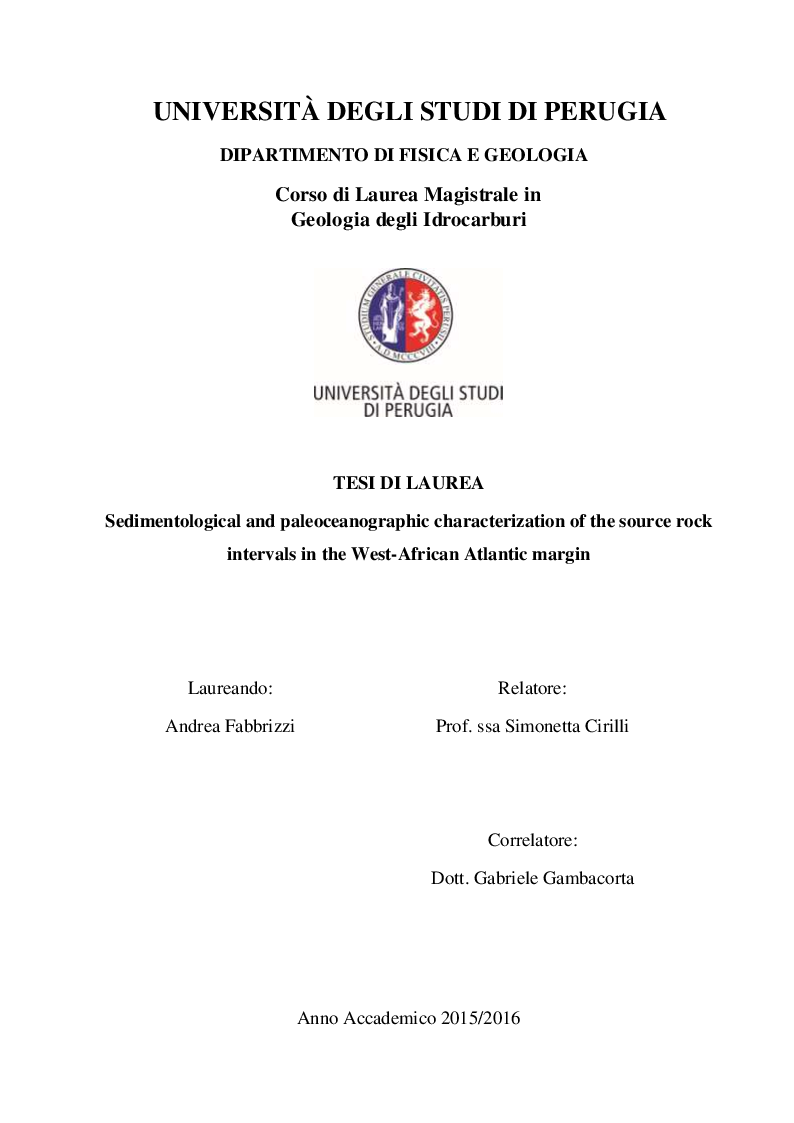 Anteprima della tesi: Sedimentological and paleoceanographic characterization of the source rock intervals in the West-African Atlantic margin, Pagina 1