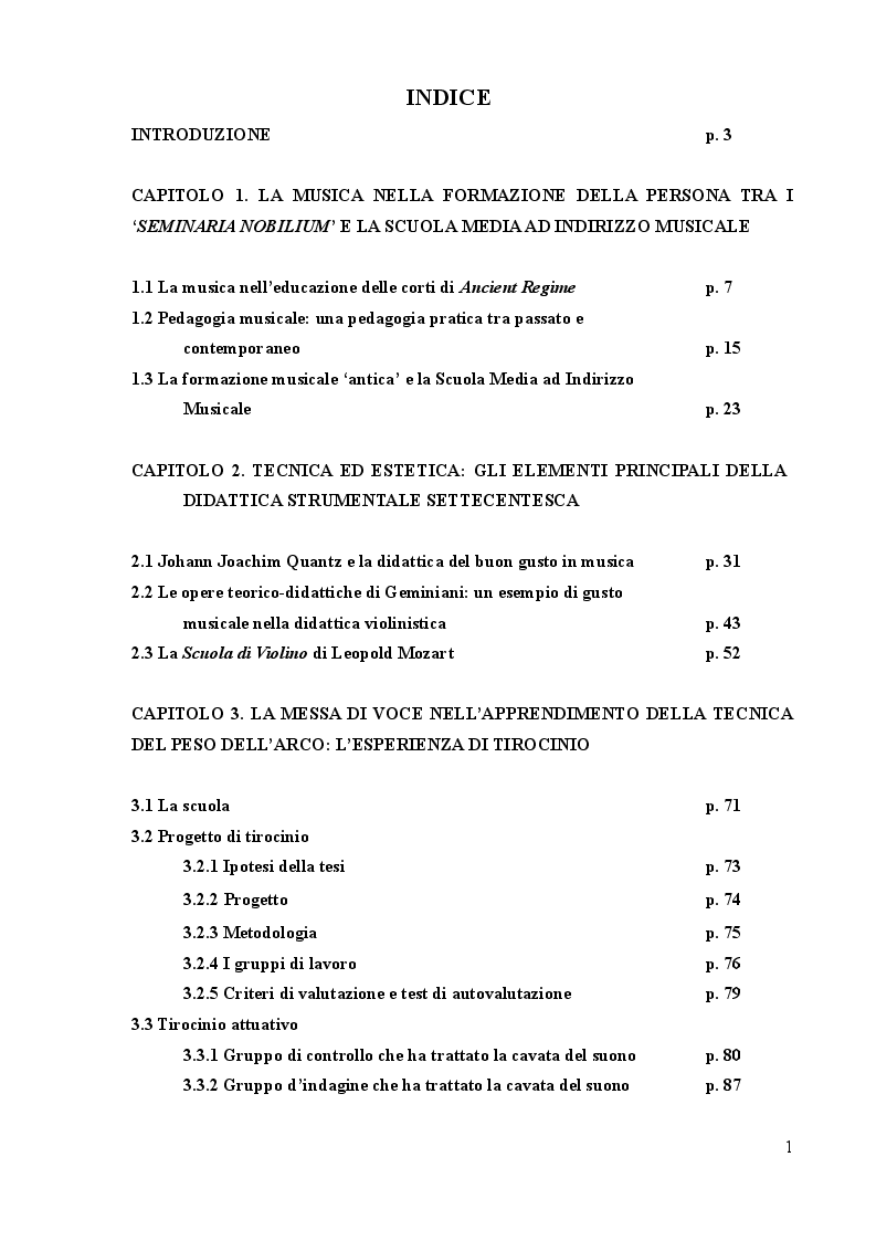 Indice della tesi: La didattica antica della musica: una risorsa per la formazione musicale contemporanea, Pagina 1