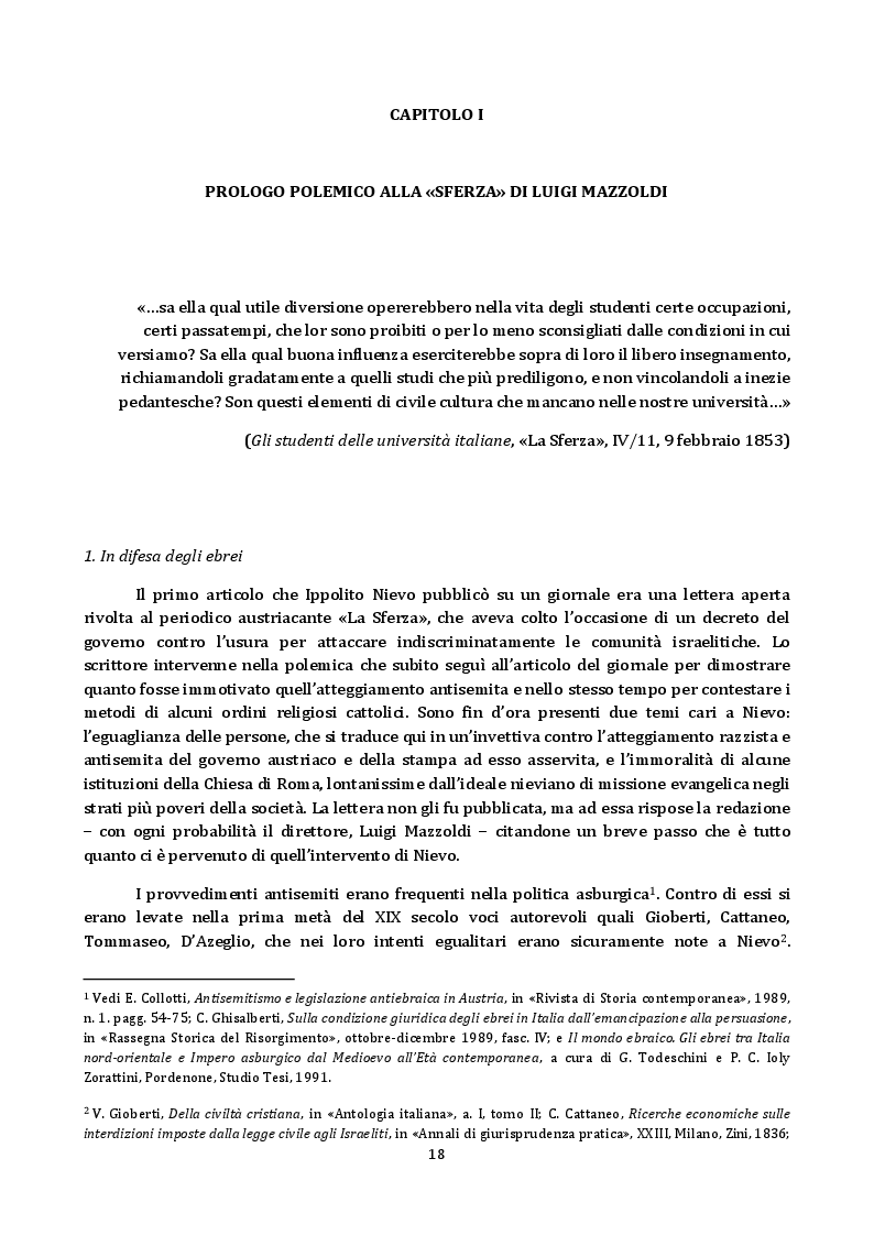 Estratto dalla tesi: "Fantasie in stile enigmatico": esperienze e idee del giornalista Ippolito Nievo (1852-1861)