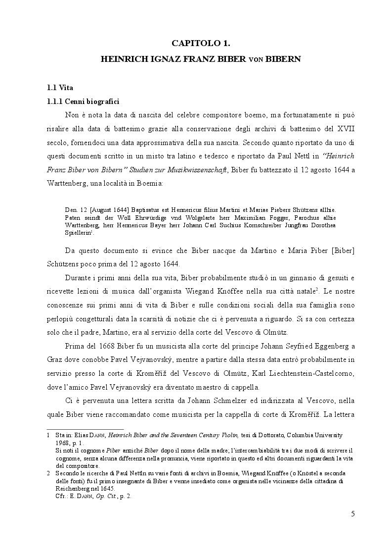 Anteprima della tesi: Heinrich Ignaz Franz Biber von Bibern e le sue Sonate del Rosario, Pagina 4