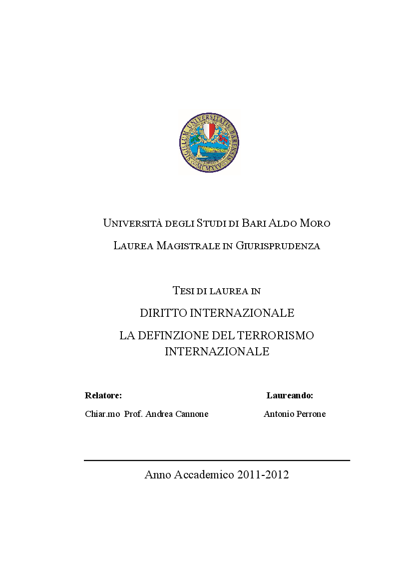 Anteprima della tesi: La definizione del terrorismo internazionale, Pagina 1