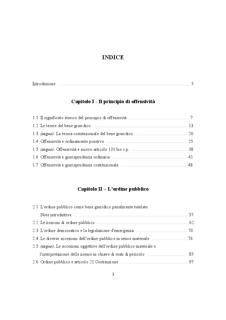 Indice della tesi: Le fattispecie di apologia e istigazione alla luce del principio di offensività, Pagina 1