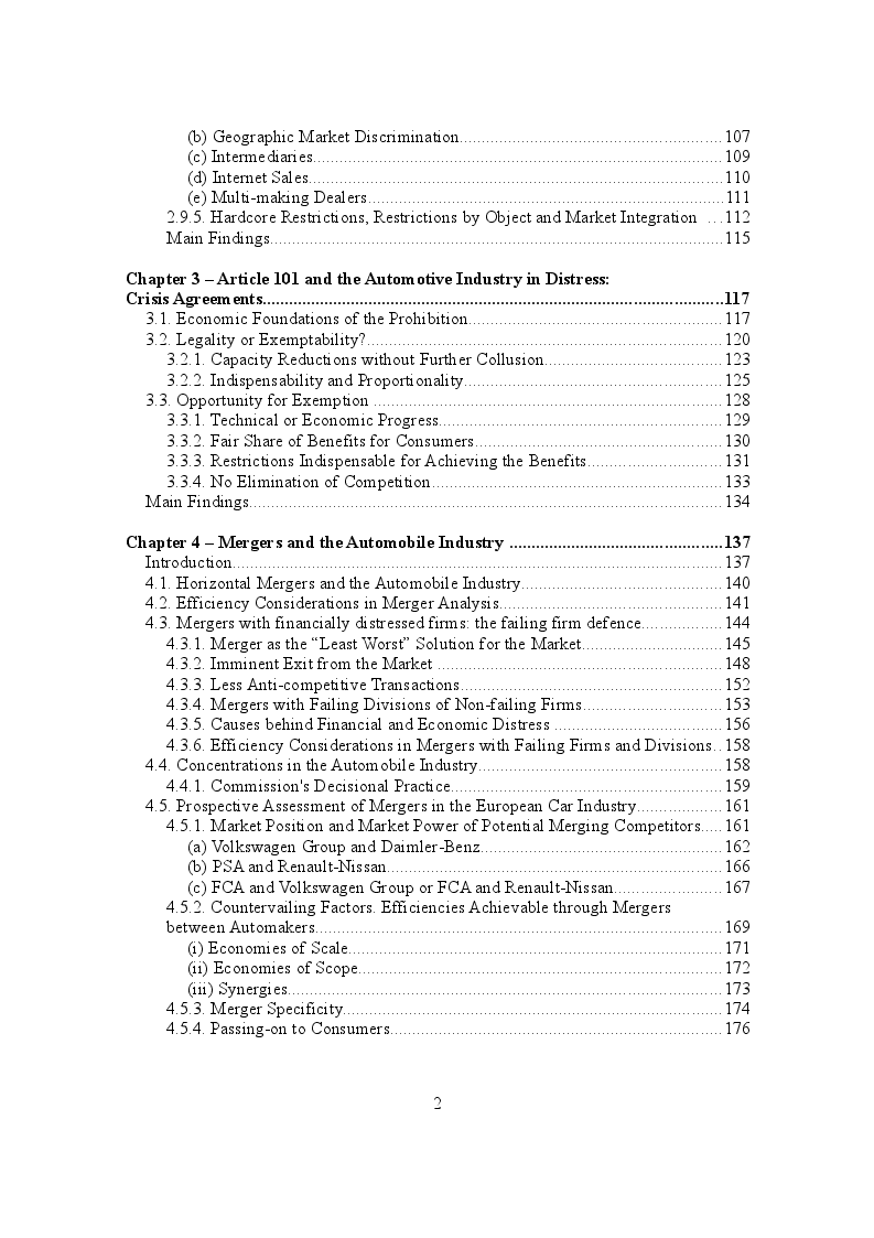 Indice della tesi: EU Competition Law and the Automobile Industry, Pagina 2