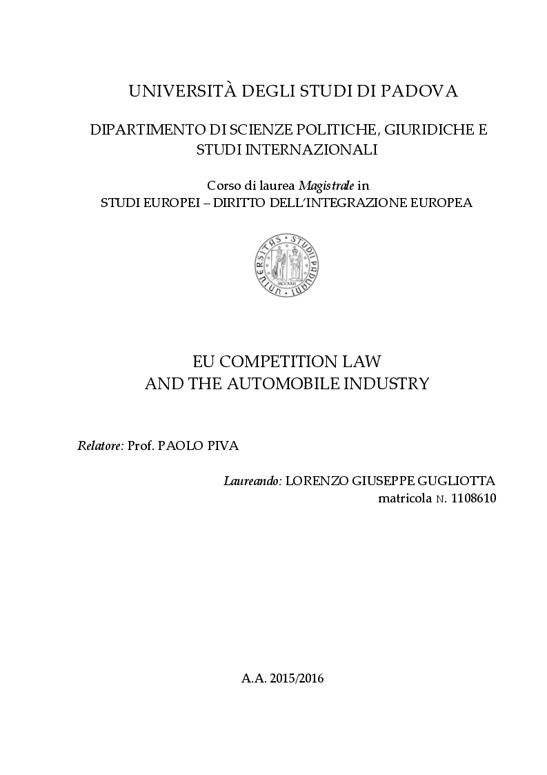 Anteprima della tesi: EU Competition Law and the Automobile Industry, Pagina 1