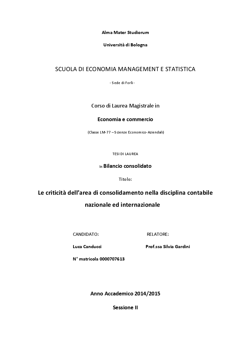 Anteprima della tesi: Il bilancio consolidato e le criticità dell'area di consolidamento, Pagina 1