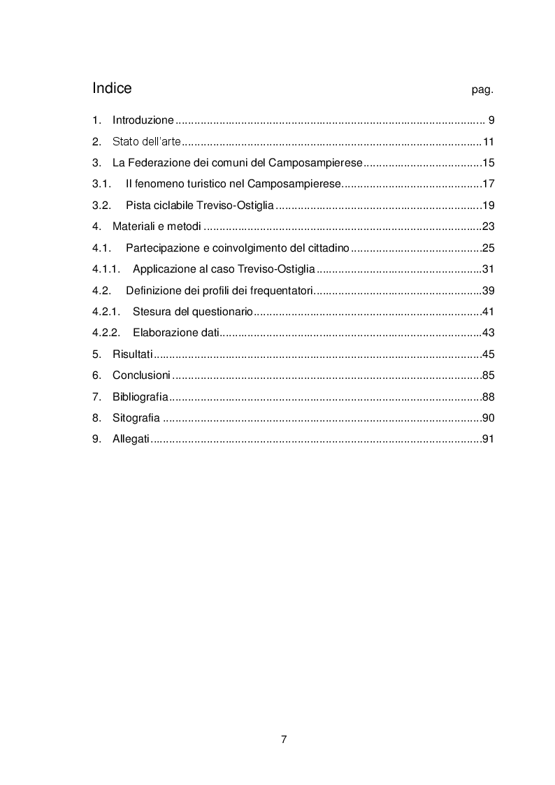 Indice della tesi: La progettazione partecipata nella gestione del territorio: il caso della pista ciclabile Treviso-Ostiglia, Pagina 1