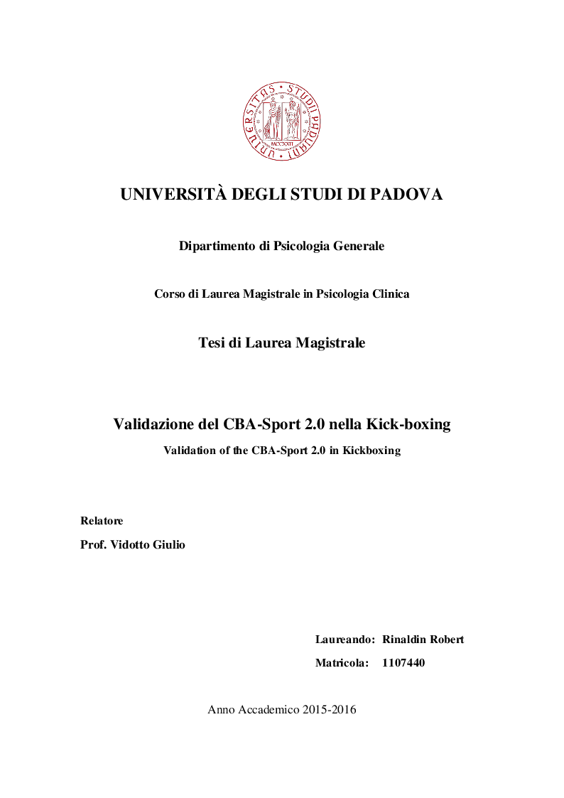 Anteprima della tesi: Validazione del CBA-Sport 2.0 nella Kick-boxing, Pagina 1