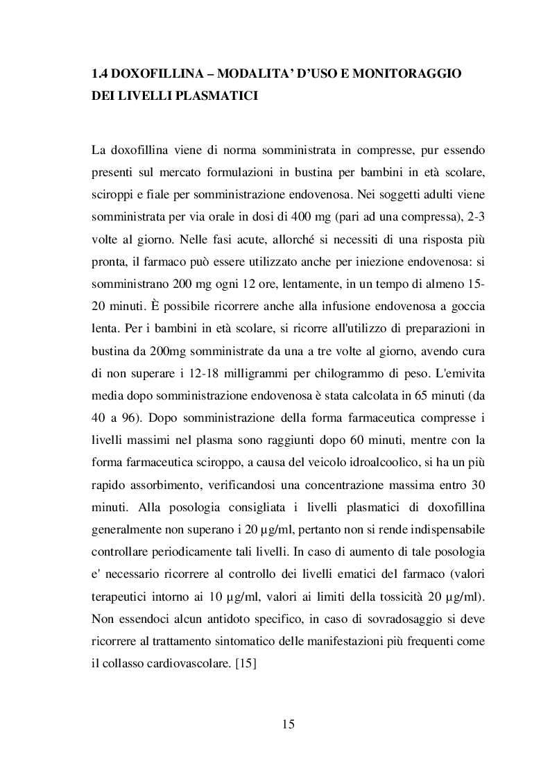 Estratto dalla tesi: Messa a punto e validazione di una metodica HPLC-UV per il dosaggio della Doxofillina plasmatica