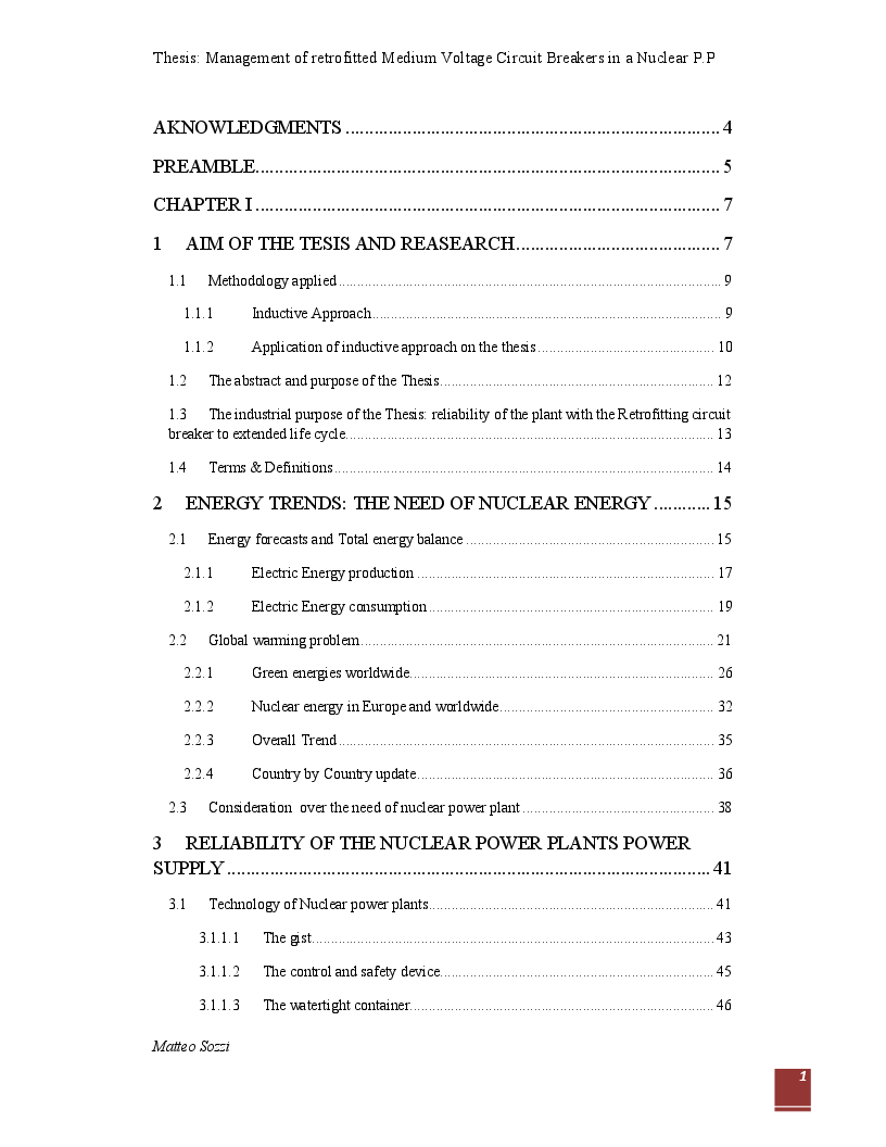 Indice della tesi: Management of medium voltage retrofitted circuit breakers in Nuclear Power Plant, Pagina 1