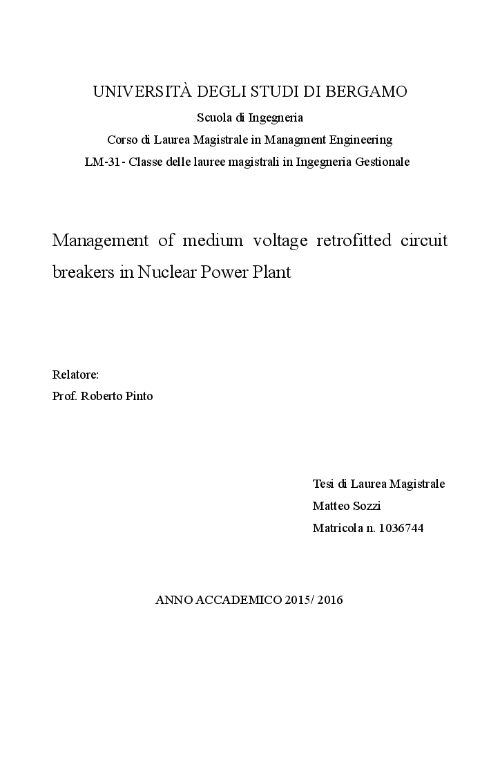 Anteprima della tesi: Management of medium voltage retrofitted circuit breakers in Nuclear Power Plant, Pagina 1