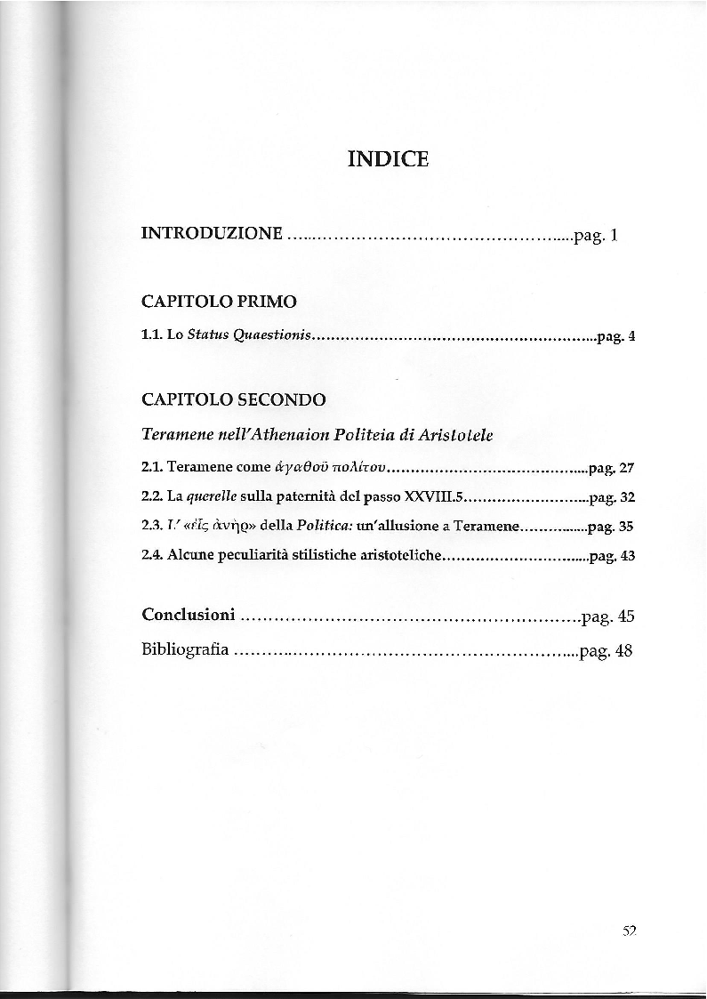 Indice della tesi: La testimonianza di Aristotele nella tradizione storiografica su Teramene, Pagina 1