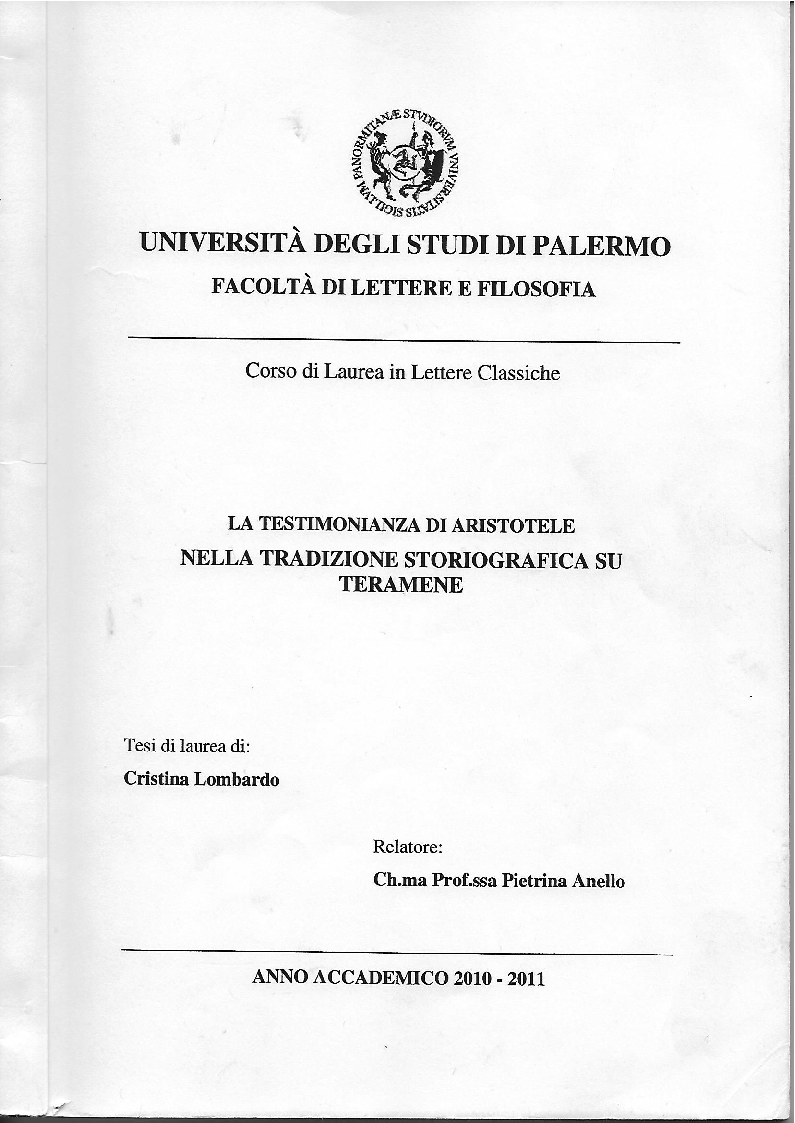 Anteprima della tesi: La testimonianza di Aristotele nella tradizione storiografica su Teramene, Pagina 1