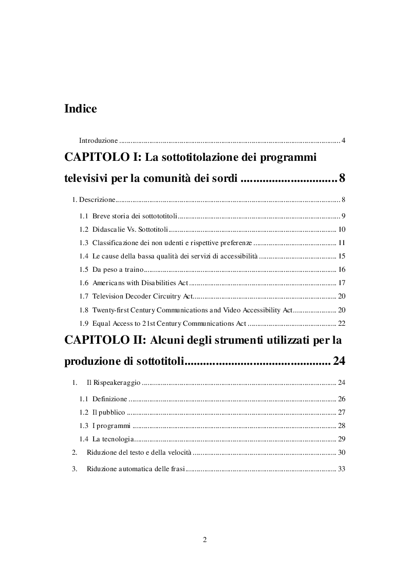 Indice della tesi: La sottotitolazione in inglese per non udenti, Pagina 1
