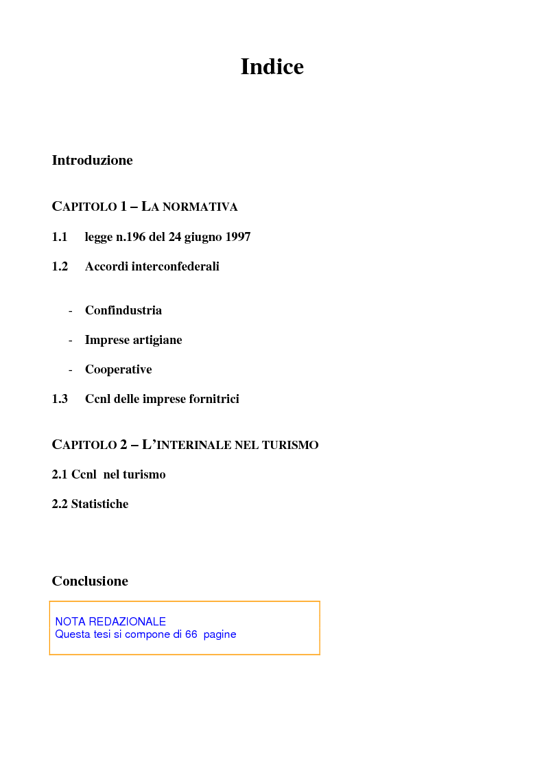 Indice della tesi: Il lavoro interinale, Pagina 1