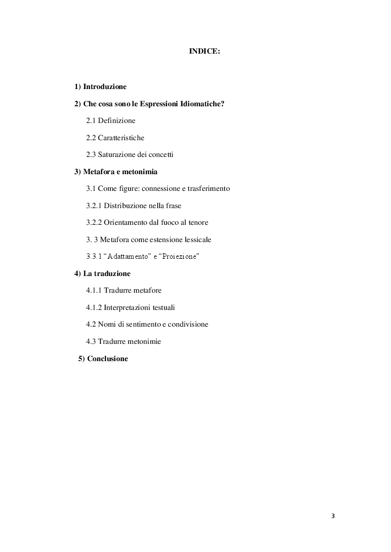 Indice della tesi: Espressioni idiomatiche in Italiano e in Spagnolo, Pagina 1