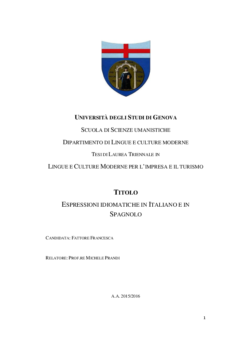 Anteprima della tesi: Espressioni idiomatiche in Italiano e in Spagnolo, Pagina 1