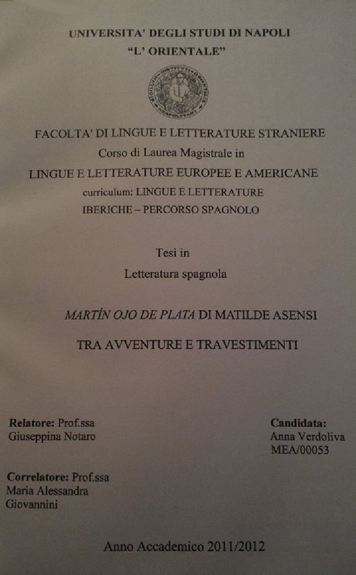 Anteprima della tesi: "Martin Ojo De Plata" di Matilde Asensi - Tra avventure e travestimenti, Pagina 1