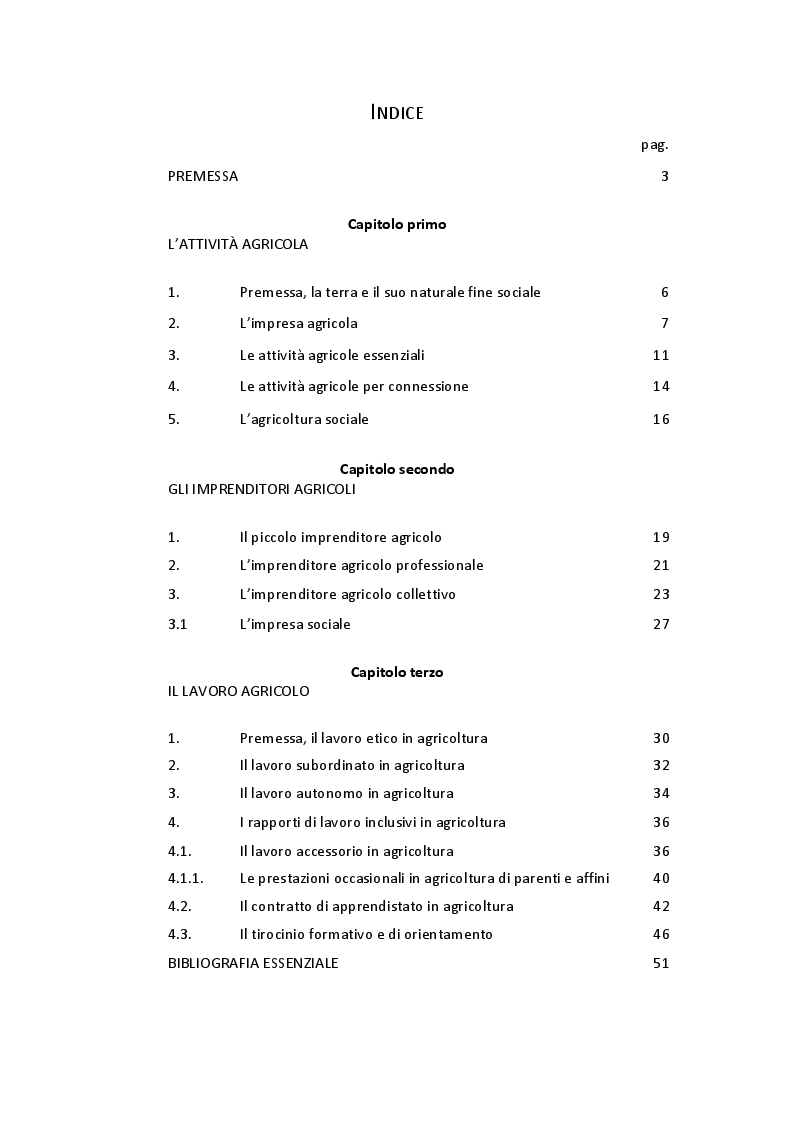 Indice della tesi: Impresa agricola e rapporti per l’inclusione socio-lavorativa , Pagina 1