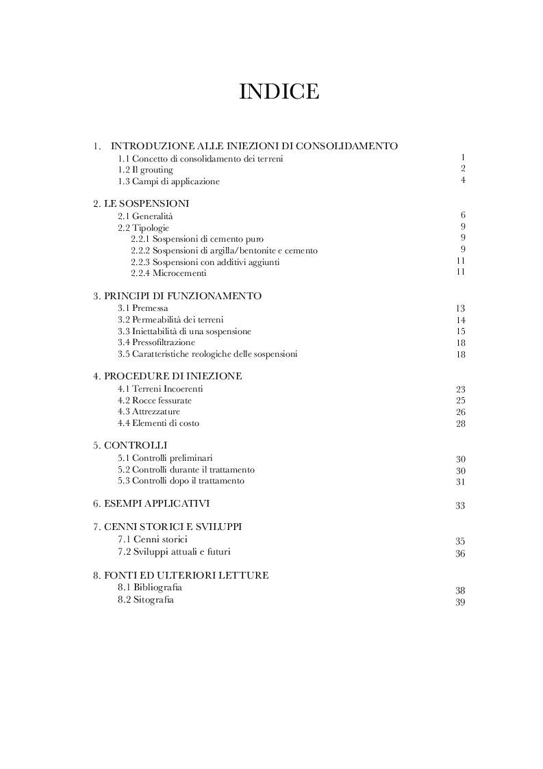 Indice della tesi: Consolidamento Del Terreno Con Iniezioni Di Sospensioni, Pagina 1