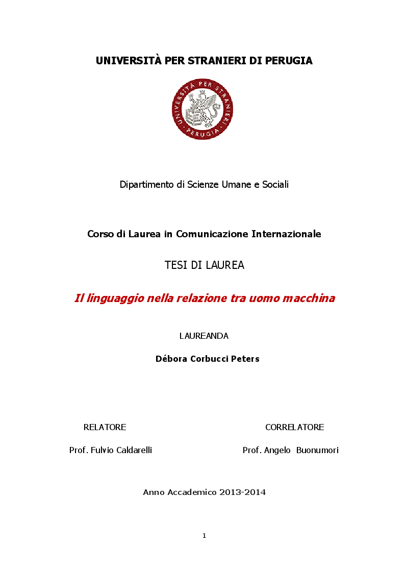 Anteprima della tesi: Il Linguaggio nella relazione uomo macchina, Pagina 1