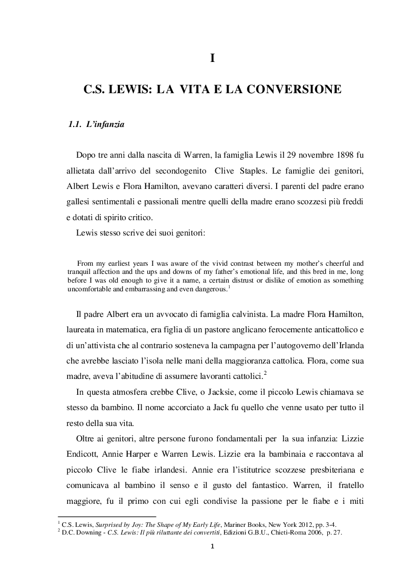 Anteprima della tesi: La religiosità di C.S. Lewis in ''The Narnia Chronicles'', Pagina 4