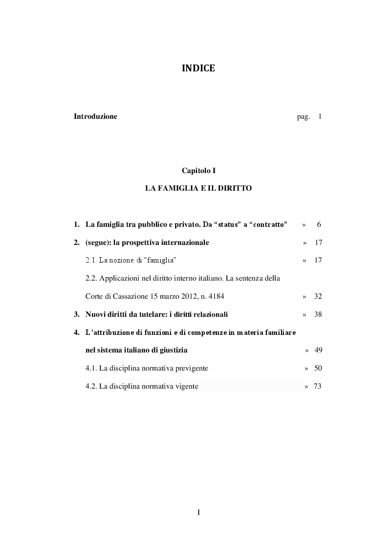 Indice della tesi: Conflitti familiari e giustizia civile, Pagina 1