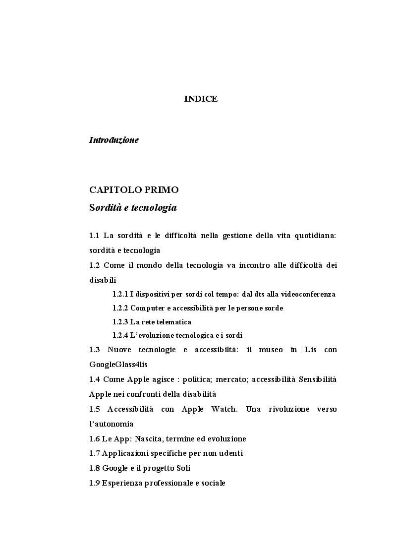Indice della tesi: Indagini di mercato sull’impatto delle app innovative per non udenti: miglioramenti ed accessibilità, Pagina 1