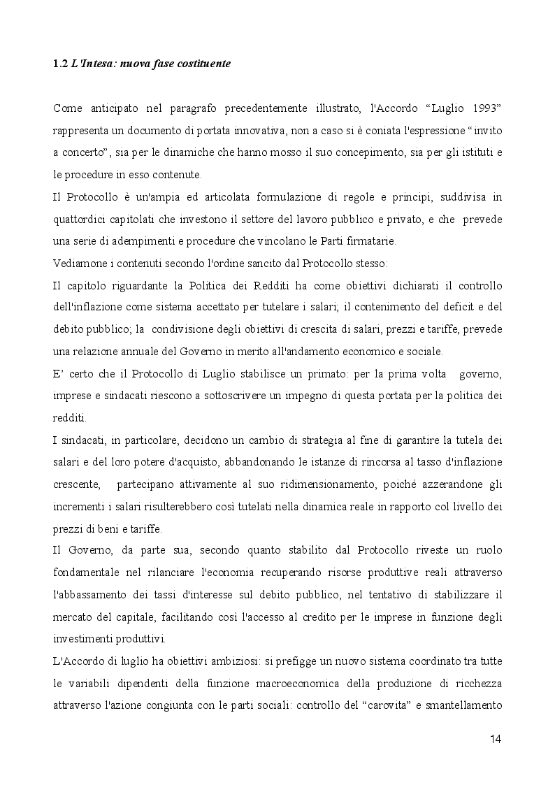 Estratto dalla tesi: Le Regole della Contrattazione Collettiva. Percorsi della Concertazione Sociale: 1993-2014