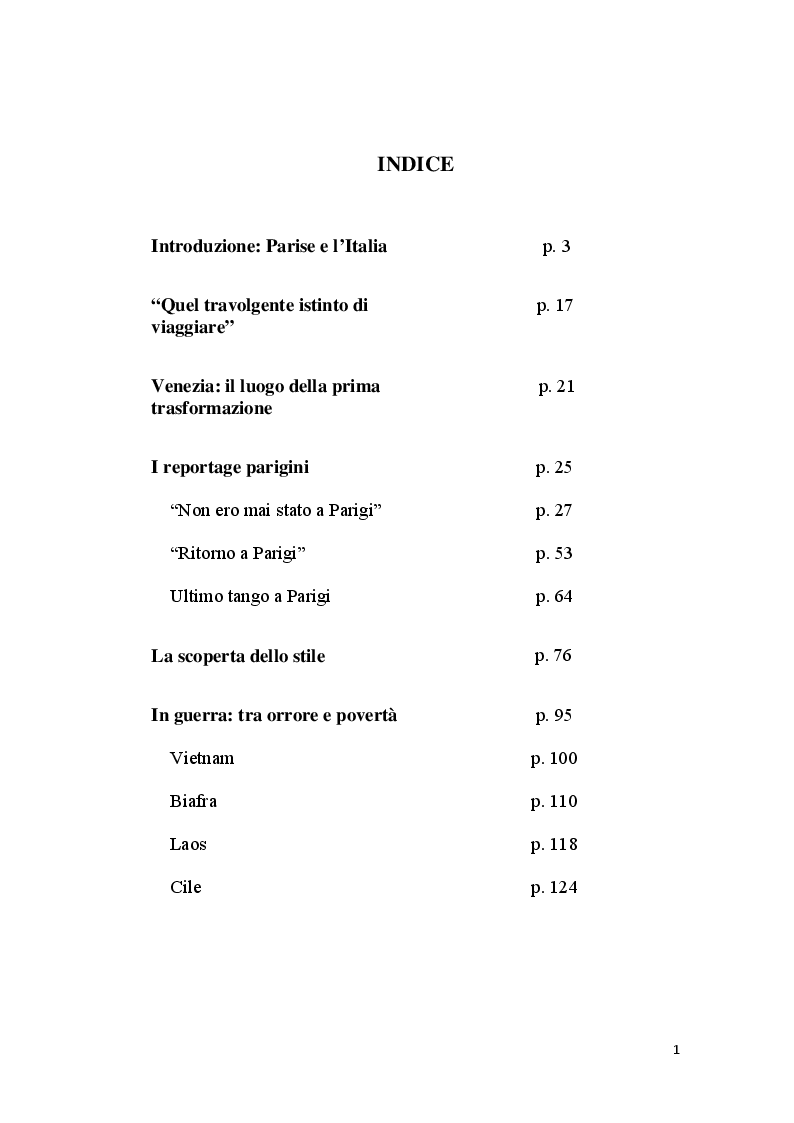 Indice della tesi: Parise Reporter, Pagina 1