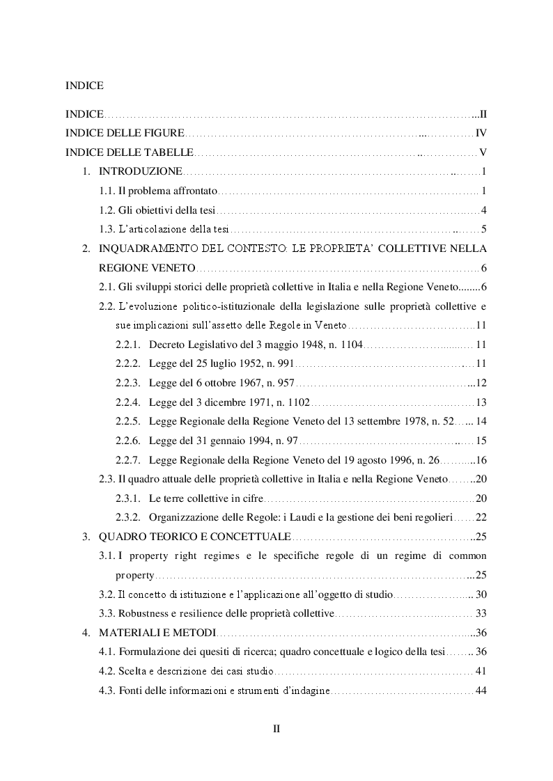 Indice della tesi: Le proprietà forestali collettive nella Regione Veneto: modelli di resilienza o ‘relitti del passato’?, Pagina 1