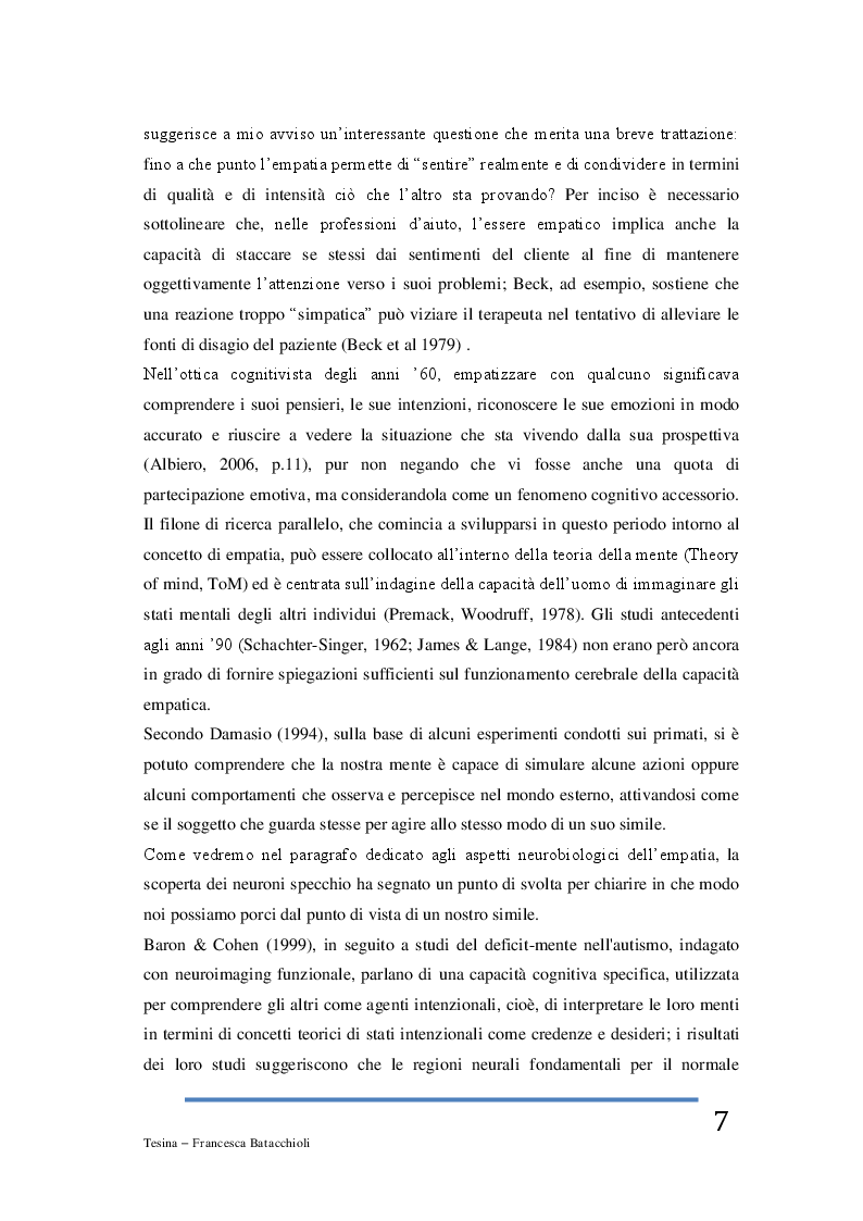 Estratto dalla tesi: L’empatia nella relazione terapeutica. Un progetto di ricerca: l'empatia nella relazione terapeutica, la sua funzione nella previsione e risoluzione delle rotture e nel favorire il miglioramento degli outcome