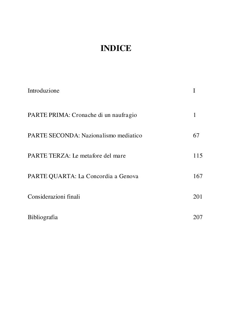 Indice della tesi: ''Concordia'': un naufragio mediatico, Pagina 1