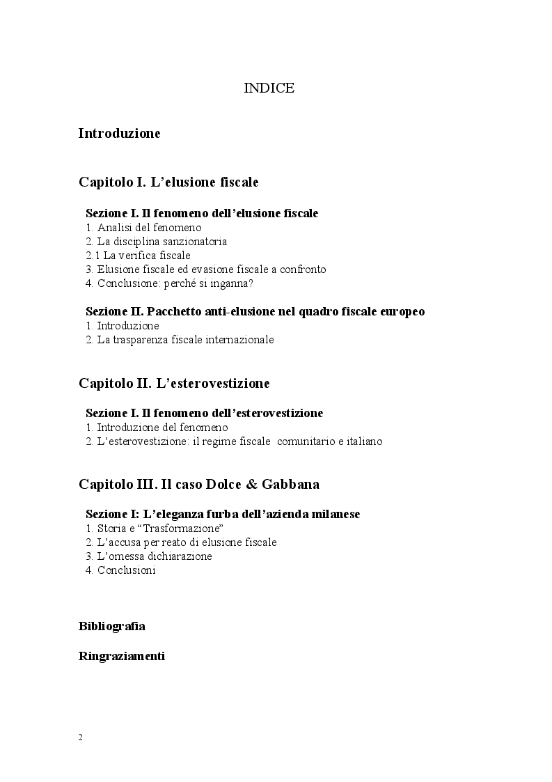Indice della tesi: Il Transfer Pricing e il caso Dolce e Gabbana, Pagina 1