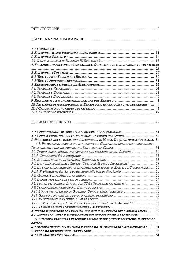 Indice della tesi: La distruzione del Serapeo di Alessandria d'Egitto, Pagina 1