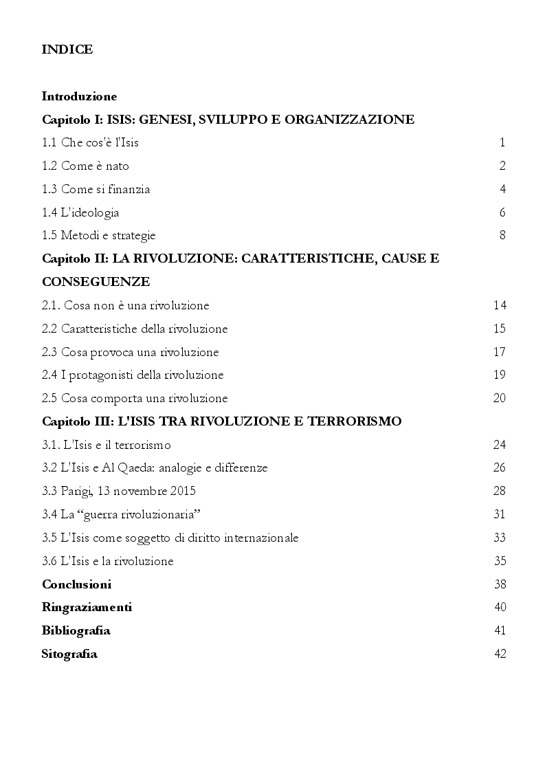 Indice della tesi: L'Isis tra rivoluzione e terrorismo, Pagina 1