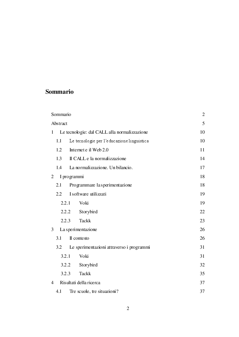 Indice della tesi: Applicazioni informatiche per lo sviluppo delle abilità produttive in apprendenti della Scuola Primaria. Uno studio comparativo., Pagina 1