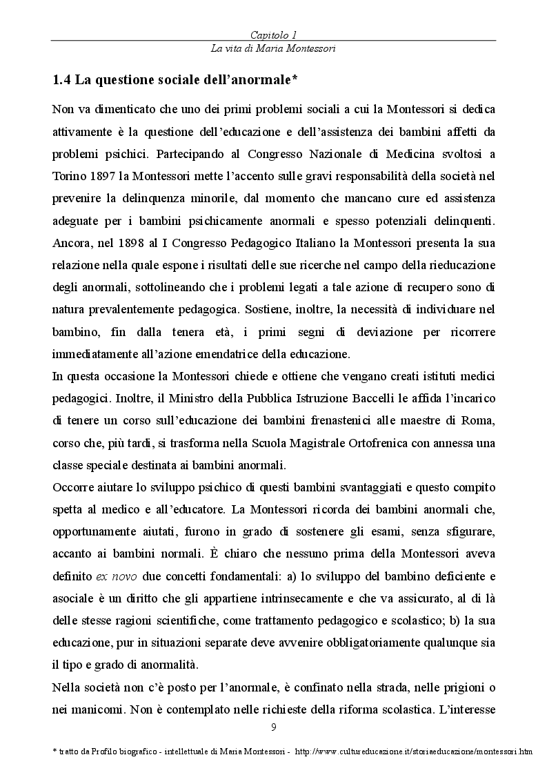 Estratto dalla tesi: Educazione e metodo nel nido Montessori